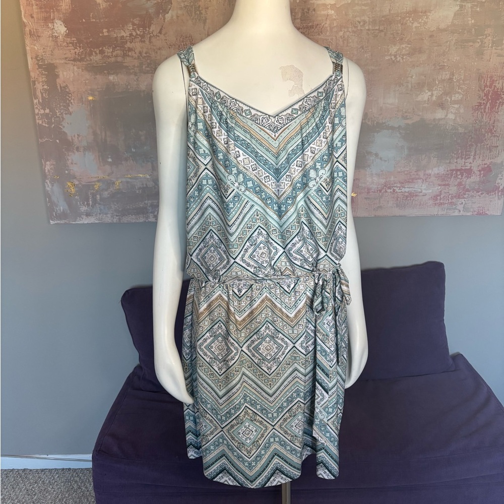 White House‎ Black Market Silver Blue Drop Waist MIDI Dress Blue & Silver Size L